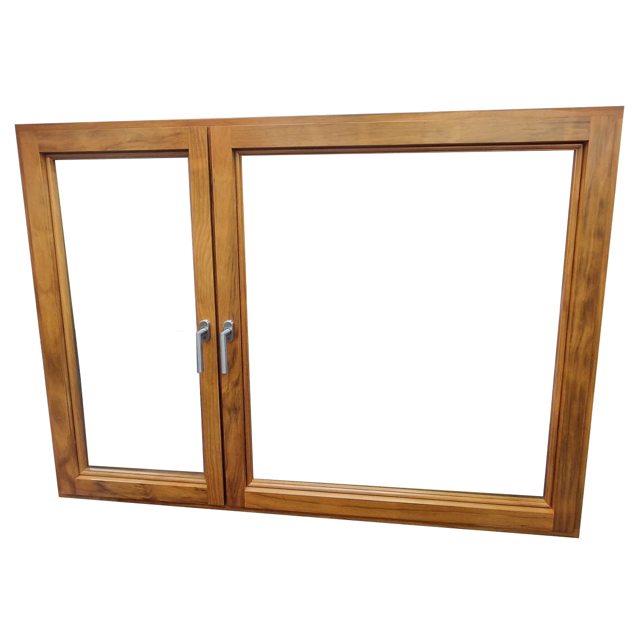 A very modern timber window with two tilt and turn casements.